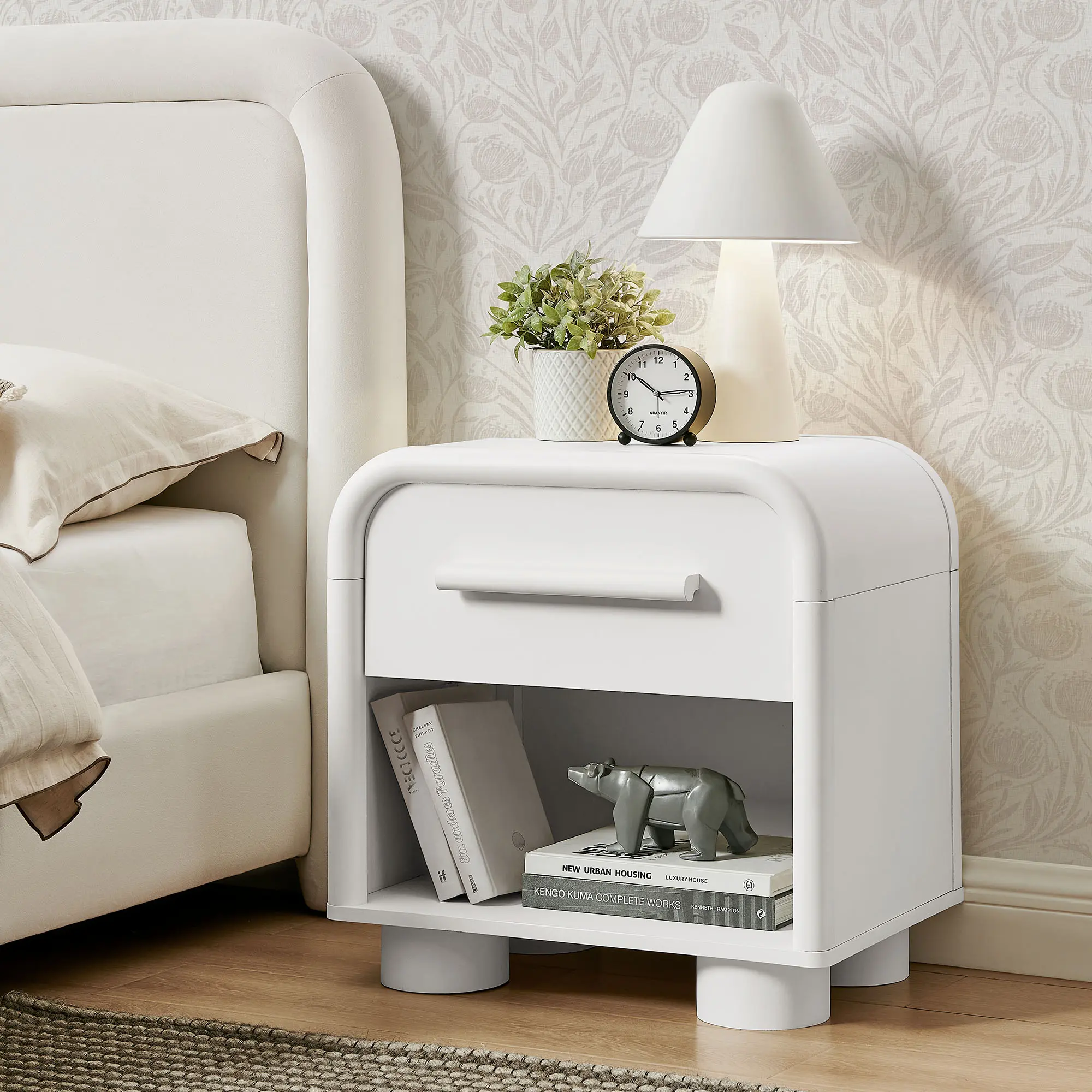 Bellamy Curved 1-Drawer Nightstand in White Matte