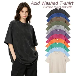 Heavyweight Acid Wash T Shirt Oversized Cotton Vintage Streetwear Tee for Men Women Loose Fit Drop Shoulder Casual Daily Wear Plus Size 5XL