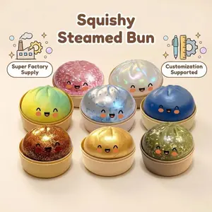 【Blind Box】2026 New Glitter Dumpling Squishy with Steamer Box, Soft Sensory Fidget Steamed Bun Squeeze Tool for Adult Stress & Anxiety Relief,