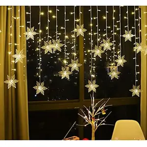 Led Snowflake Curtain Lights 19ft 96 Led Warm White - Plug-in Window String Lights with 8 Modes for Christmas, Wedding, Party, Wall & Home Decor