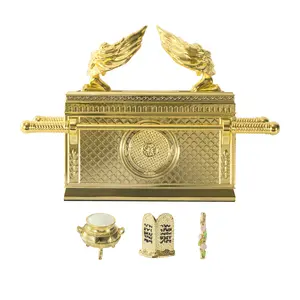BRTAGG Gold-Plated Ark of The Covenant Historic Model Replica - includes 10 Commandments, Rod of Aaron, Manna - Judaic Israel Religious Home Decor Collectible Figurine