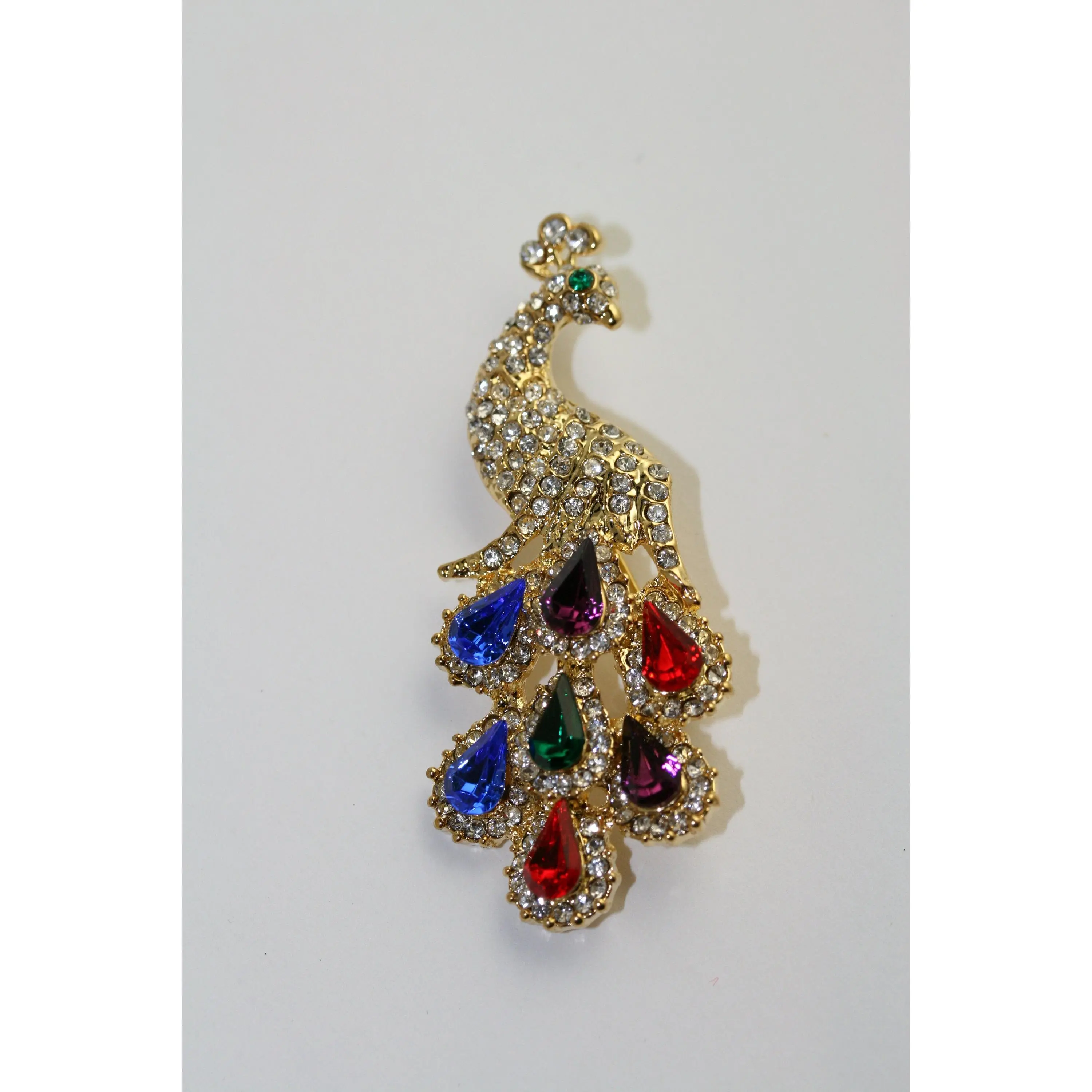 Vintage Handmade Lapel Brooch with Diamond, Ruby, Emerald, Sapphire, Amethyst Rhinestones - Peacock Design Lapel Pins for Jewelry Gifting