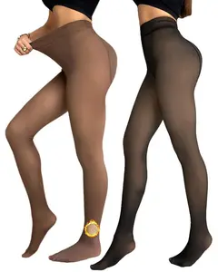 ChicMe Warm Winter Women 2 Piece Transparent Tight Fleece Lined Thick High Waist Elasticity Thermal Pantyhose Warm Leggings