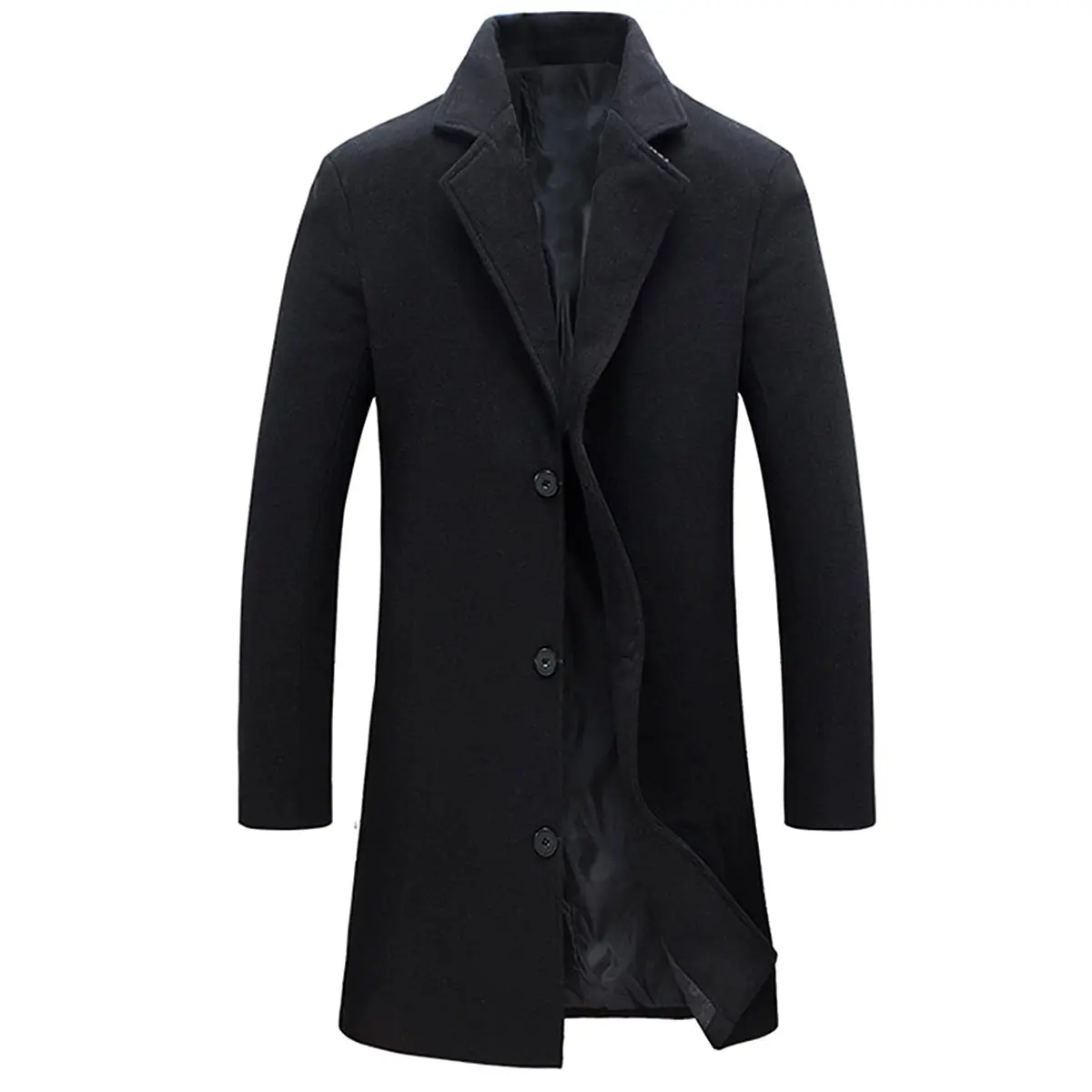 Kingapril Men's Wool Blend Pea Coat Notched Collar Single Breasted Overcoat Warm Winter Trench Coat Windproof Casual Jacket Plain Menswear Long Sleeve SummerVibes