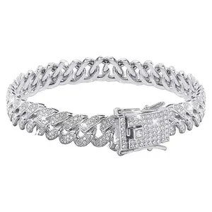 Cuban Bracelet Cuban Link Chain Miami Cuban Bracelet 18k Gold Silver Rhinestone Chain Iced Out Hip Hop Jewelry