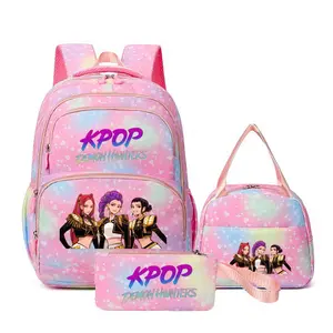 New 3-Piece Set: K-Pop Girl-Themed ColorfulBackpack, Lunch Bag, and Pencil CaseSet,fashionable and versatile, casual andtrendy