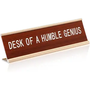 Funny Desk Signs for Office-Desk of a Humble Genius-Fun Office Accessories Novelty Nameplate Decor for Women Men Coworker    Accessories, 8 x 2.4in
