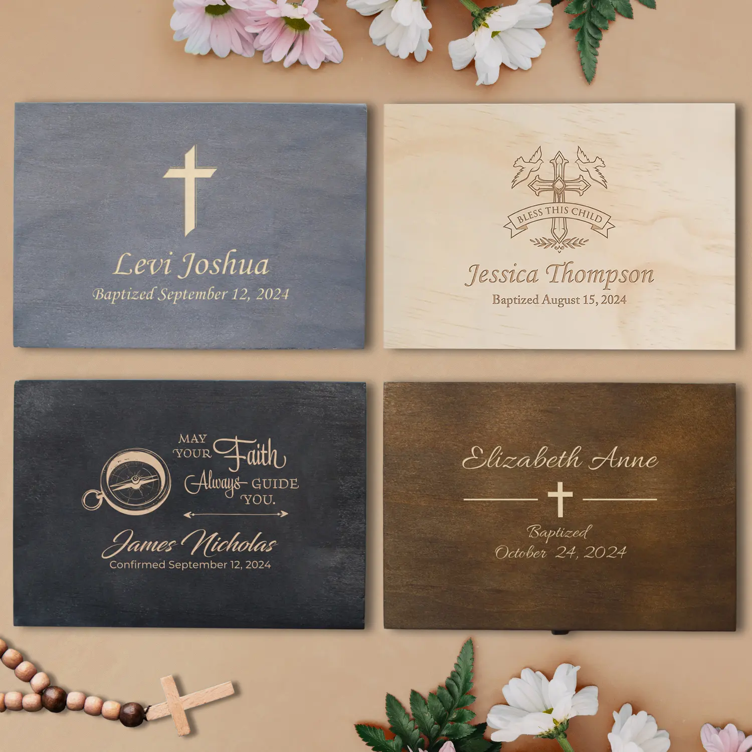 Personalized Baptism, First Communion, Engraved Wood Keepsake Box, Christening Gift, Religious Gift for Godchild, Grandchild, Godparents #Gift Idea #CustomWoodBox  -ADD PERSONALIZATION IN THE NOTES to the seller when you checkout