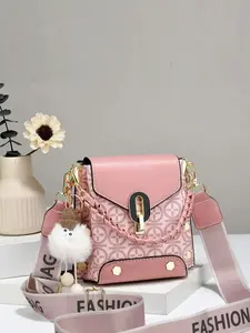 Fashionable Geometric Pattern Pu Leather Stylish Crossbody Bag As Gifts, 2025 New Versatile Shoulder Bags 2025 for Women, Trendy All-match Bag Charm Chain Flap Affordable Luxury Bag, Fashionable Patterned Bag