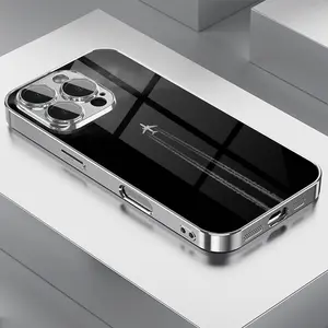 Minimalist Black and White Design Clouds and Airplane Tailprint Electroplated TPU Phone Case with Lens Protection for iPhone 16/16Pro/16ProMax/16Plus/16e/15/15Plus/15Pro/15ProMax, 14/14Plus/14Pro/14ProMax, 13/13Pro/13ProMax, 12/12Pro/12ProMax, 11/11Pro/11
