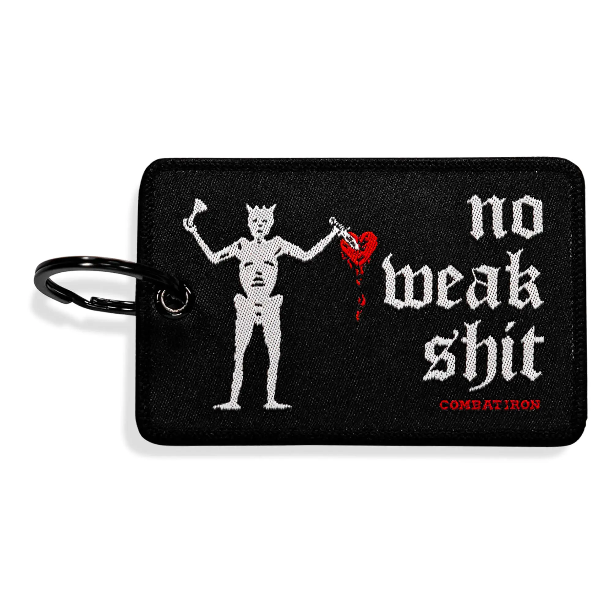 COMBAT IRON No Weak Shit Patch Keychain - Pre-Installed Ring Cool Keychain, Cool Gifts for Adults, Everyday Wear Costume Jewelry Accessory for Car Keys & Key Tag