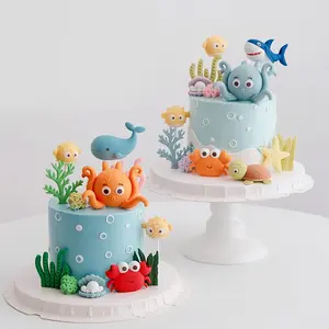Ocean Time Kids Birthday Party Decorations, Boy Girl Birthday Cake Topper, Whale Octopus Turtle Crab Shell Seaweed Starfish Home Decoration