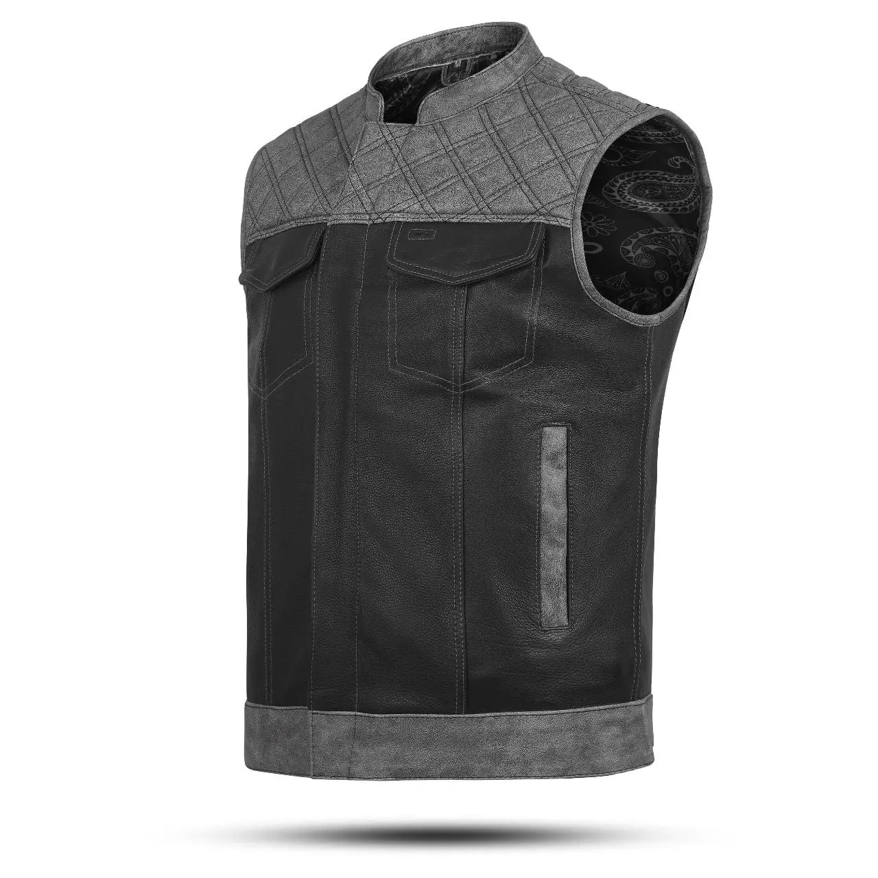 Black Suede Leather Diamond Stitch Motorcycle Vest Black Suede Leather Diamond Stitch Motorcycle Vest