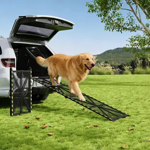 Garvee 63" Steel Vehicle Pet Ramp with Anti-Slip Mesh Surface and Handle, Supports Up to 300 Lbs, Suitable for Medium and Large Dogs, Fits SUVs, Pickup Trucks, and RVs, Available in 20" and 17" Widths