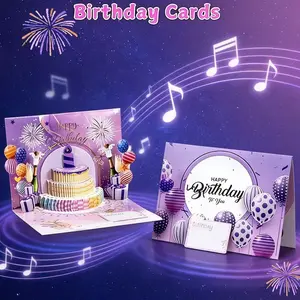 DIY Number 1-99 Birthday Gift Card | Purple 3D Pop-Up Birthday Card for Women (Includes 3D Cake, Fireworks, Music & Envelope) | Firework-Themed Sound & Light 3D Cake Birthday Card, Customizable Age, Perfect Gift for Women, Moms & Grandmas