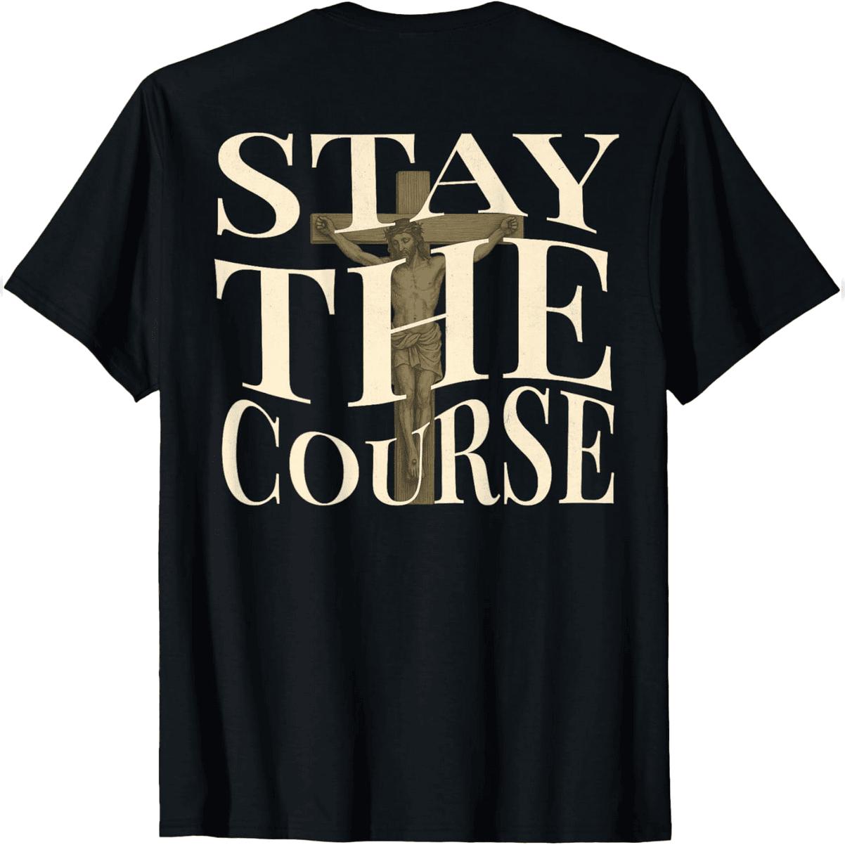 (On Back) Stay The Course Motivational Christian Jesus Cross T-Shirt Comfy Everyday T-Shirt