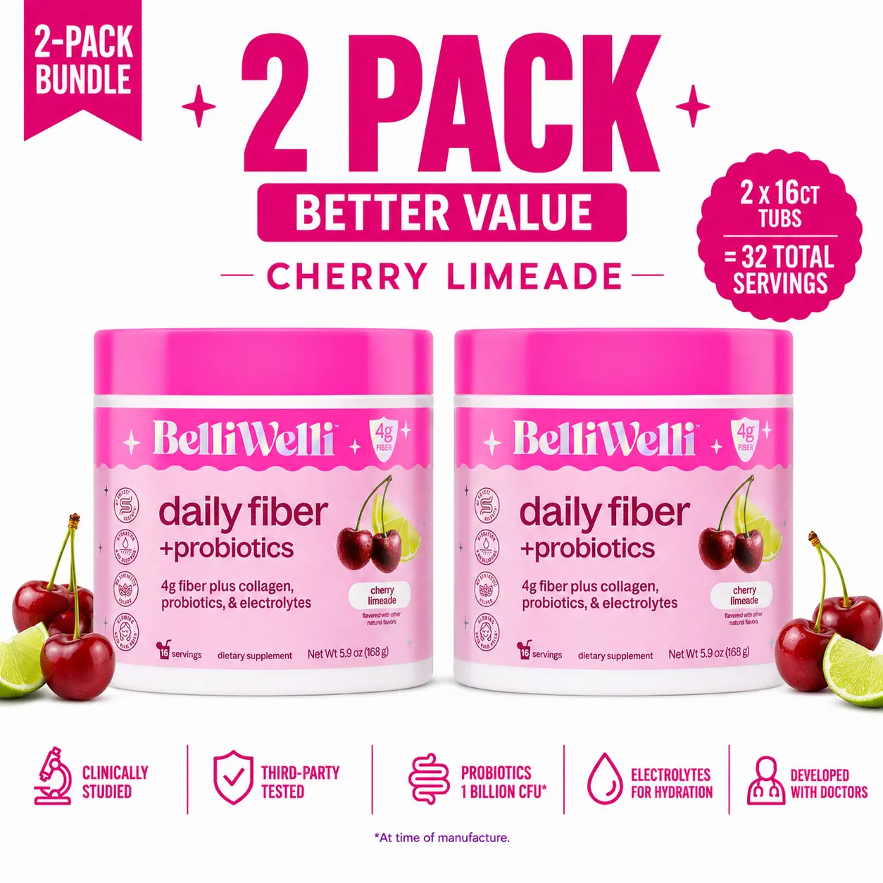 Cherry Gut Wellness Dietary Supplement Bundle with Electrolytes, Fiber, Collagen & Digestive Support