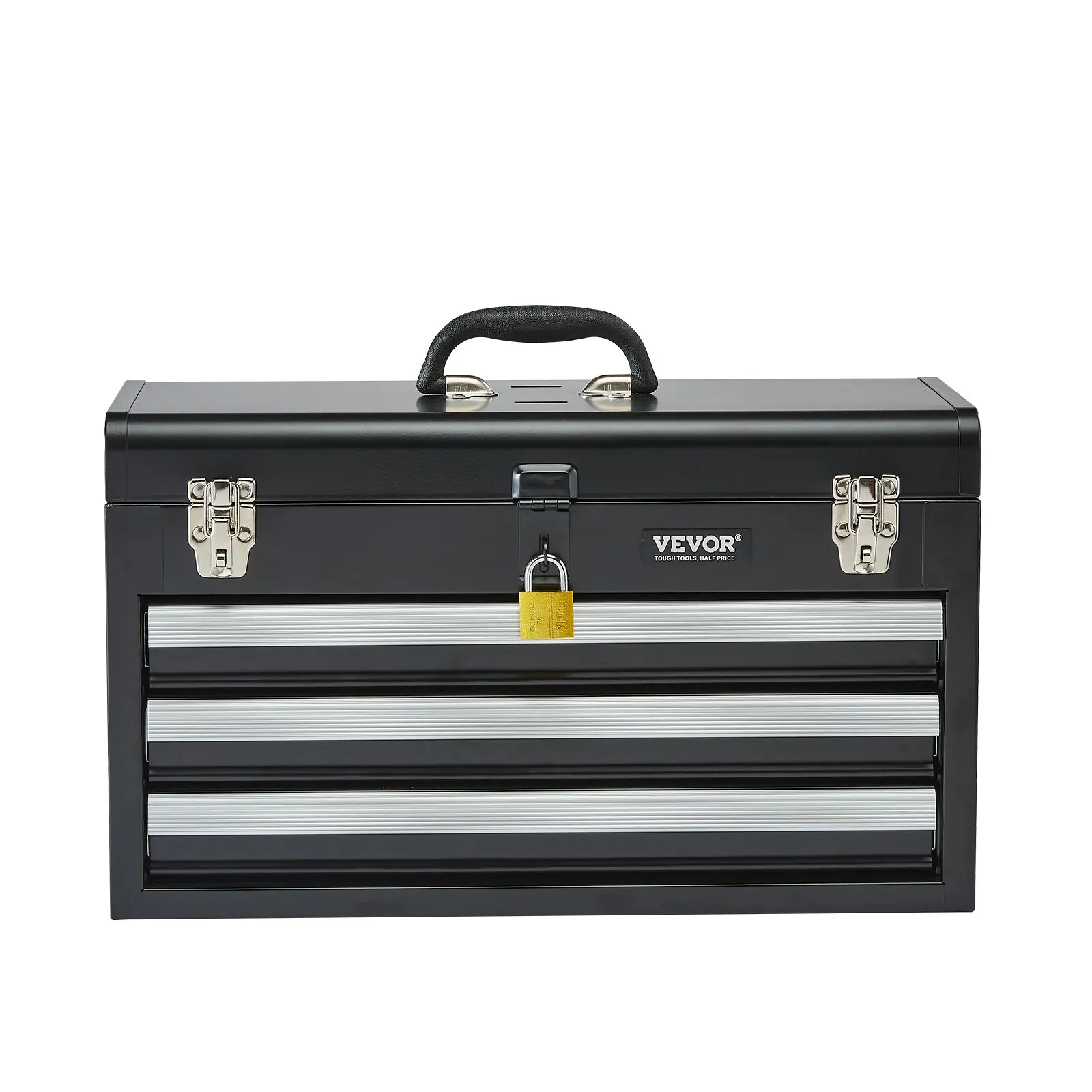 【summerfinds】VEVOR Tool Box 20.5-inch Portable Metal Tool Box with 3 Drawers Tool Organizer Black