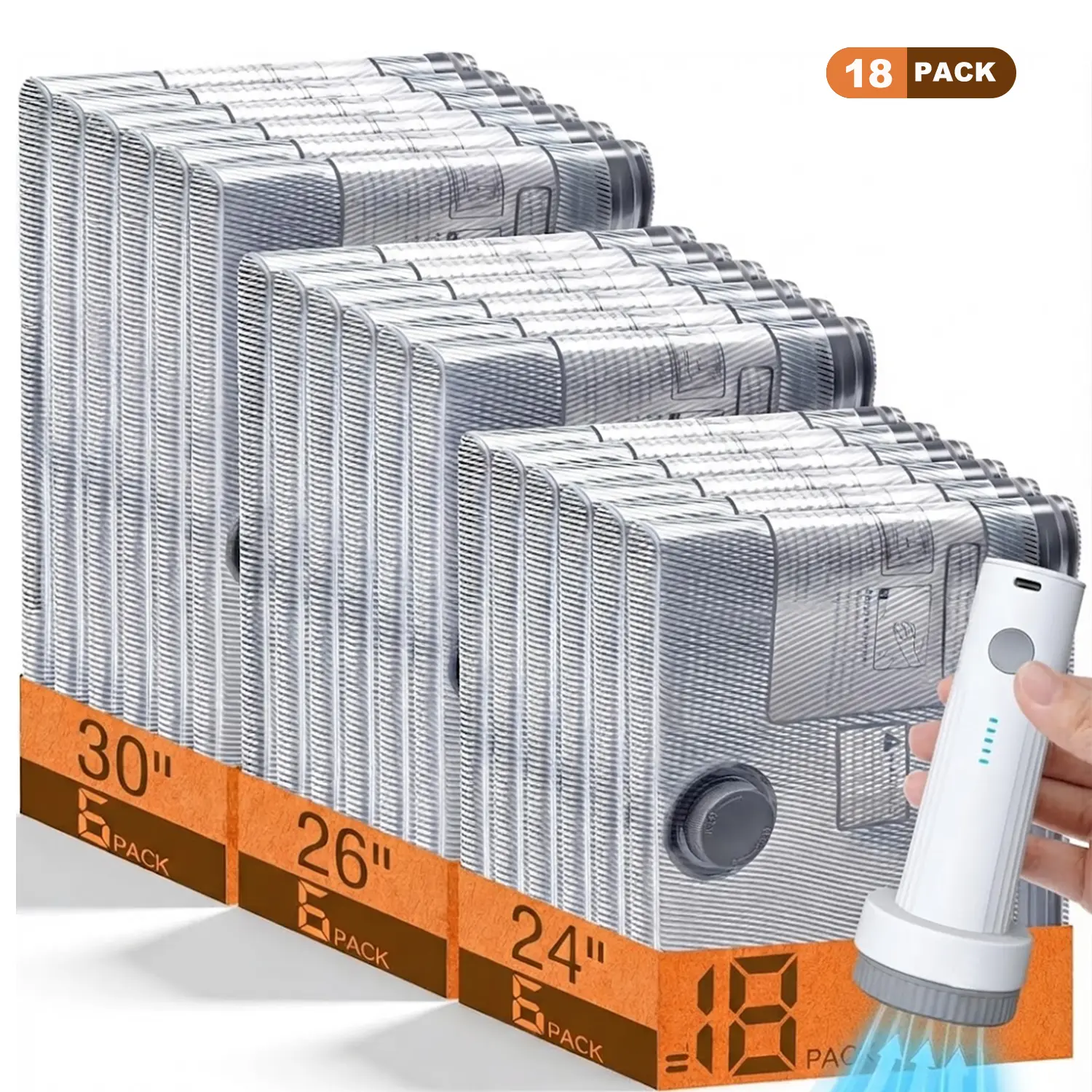 【Summer Vibes】 Cordless Travel Vacuum Bag Set with Rechargeable Air Pump, 18-Pack Space-Saver Compression Bags for Luggage, Camping Clothes Storage, Sturdy Lightweight Hand Organizer