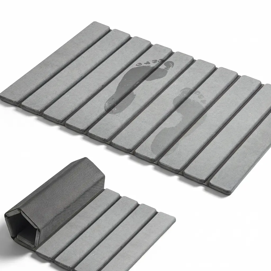 Foldable Stone Bath Mat Super Absorbent Diatomaceous Earth Mats Non-Slip 23.6 x 15.5 Inch Quick Drying Mat Compact Easy to Store Grey - Pad, Light, #SummerVibes