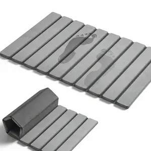 Foldable Stone Bath Mat Super Absorbent Diatomaceous Earth Mats Non-Slip 23.6 x 15.5 Inch Quick Drying Mat Compact Easy to Store Grey - Pad, Light