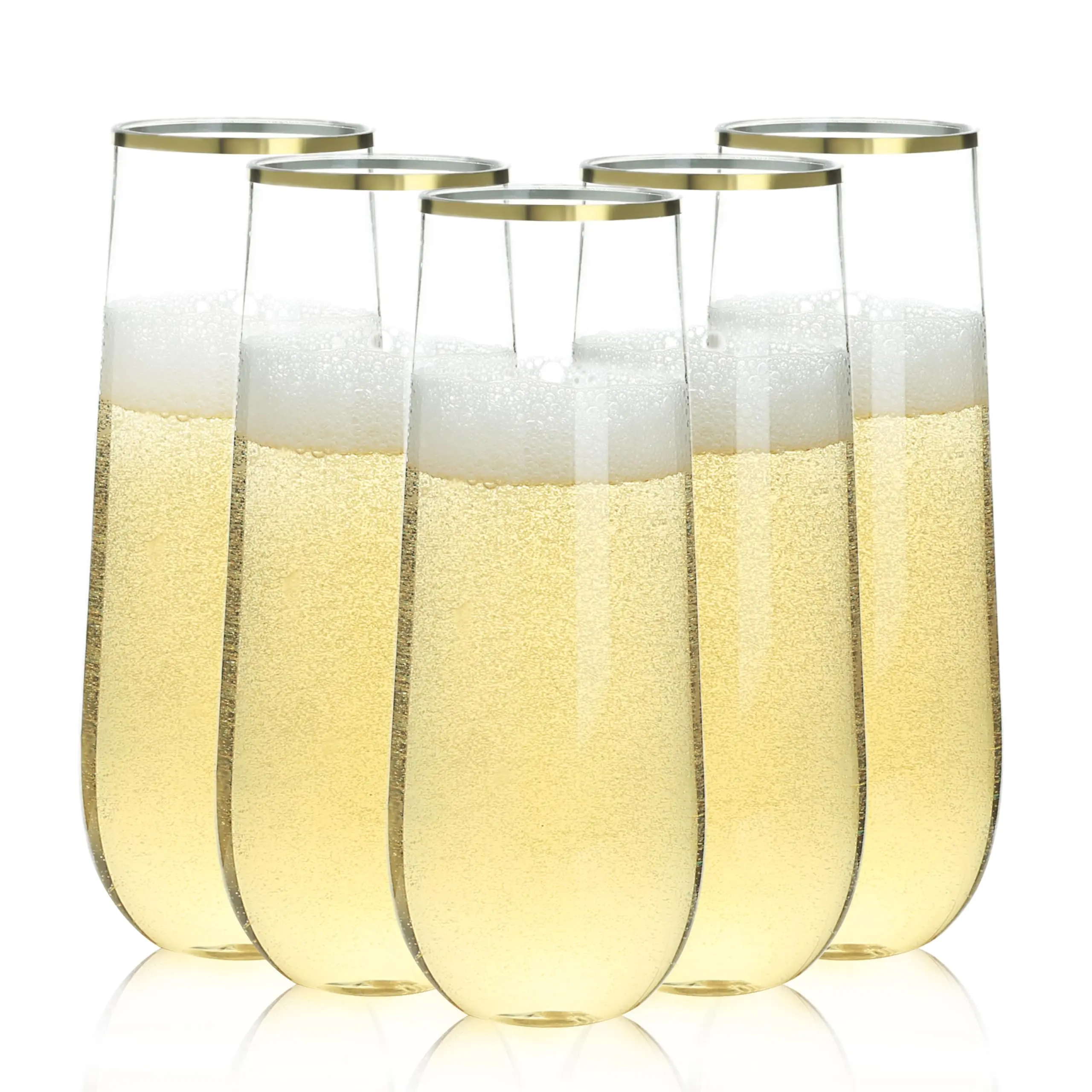 48 Pack 9 oz Stemless Plastic Champagne Flutes, Clear Disposable Champagne Toasting Glasses, Shatterproof and BPA-Free Drinkware for Party & Graduation & Wedding
