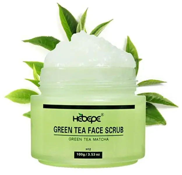 Hebepe Green Tea Matcha Face exfoliator Scrub, Gentle Exfoliating beauty cream, Moisturizing skin care cleanser with Hyaluronic Acid, Collagen, Vitamin C, E, Shea Butter Cleansing Facial