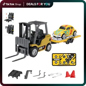 New 1/64 Mini RC Forklift, 11 Channel 2 Mode, 2.4Ghz App & Remote Control Alloy Forklift Truck with USB-C Rechargeable, 2 in 1 Transformable Lift Fork & Hook, Birthday Gift for Kids Adults Boys and Girls