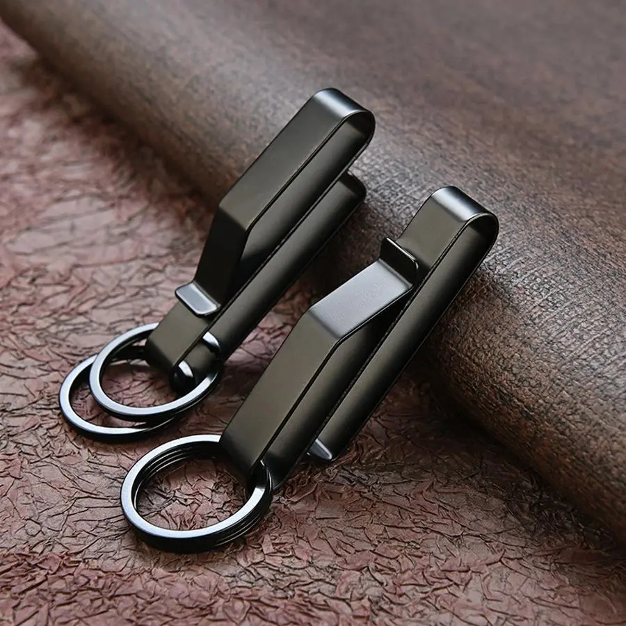 Belt Key Holder with 4 Counts Metal Key Rings for Car Keys, 2 Counts Portable Compact Stainless Steel Keychain Key Clip, Space Saving Organization Keychain Set, Key Organizer Keychain