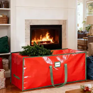 9 Ft Christmas Tree Storage Bag, Large Heavy Duty Artificial Tree Bag with Reinforced Handles and Dual Zippers, Extra Large Waterproof Durable Storage Container for Xmas Trees (Red)
