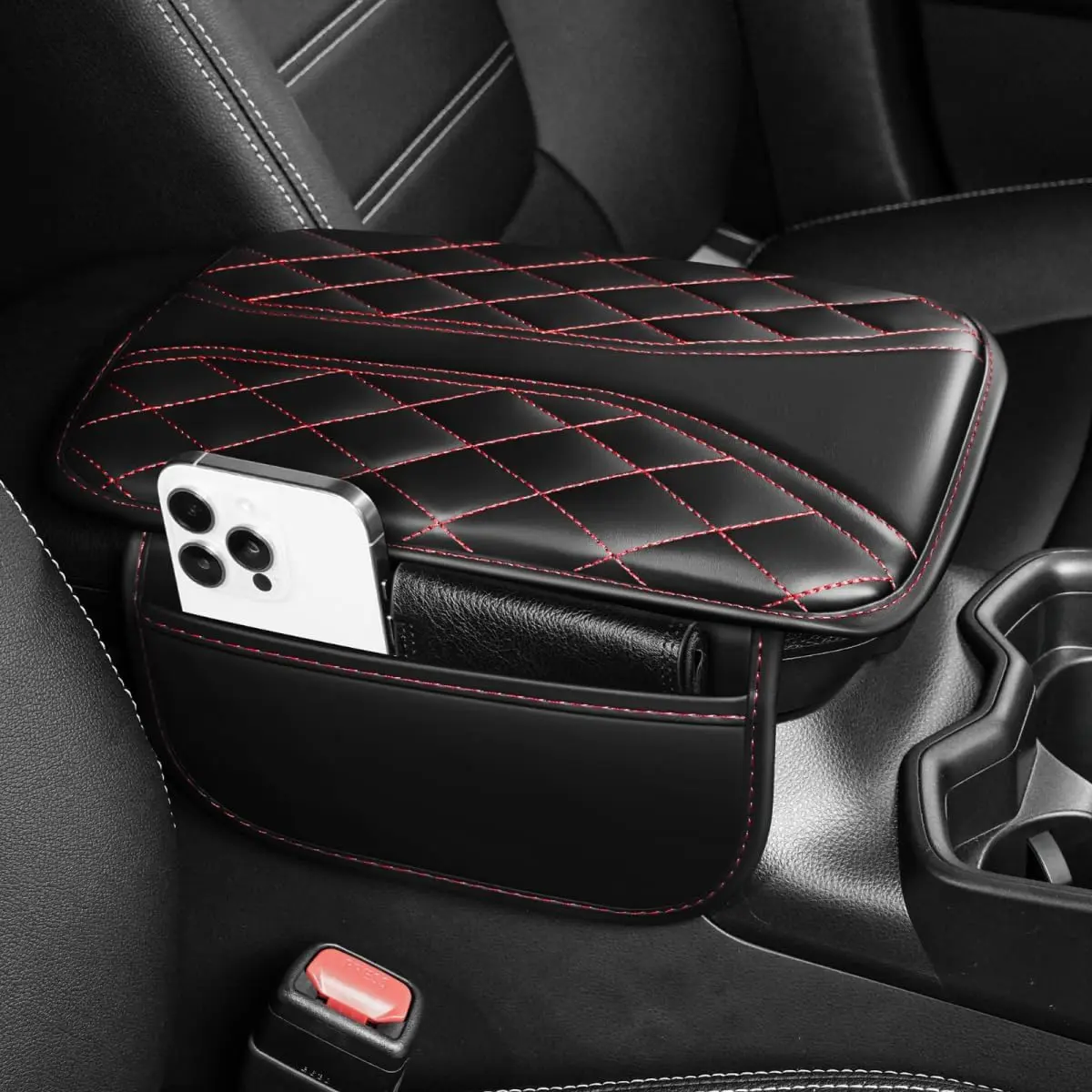Armrest Cover General Motors center console cover waterproof armrest cover,Upgraded Faux Leather Car with 2 Storage Bags,Anti-Scratch/Wear-Resistant/Waterproof Car Armrest Cushion Protector