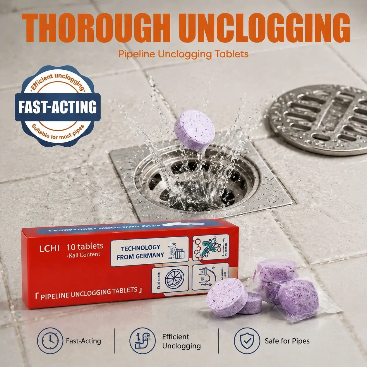 3-Day Limited Free Gifts-Foam Hair Clog Remover For Bathroom, Unclog Sinks, Tubs, Floor Drains & Showers, Dissolve Hair & Soap Scum, Safe for Septic Toilets