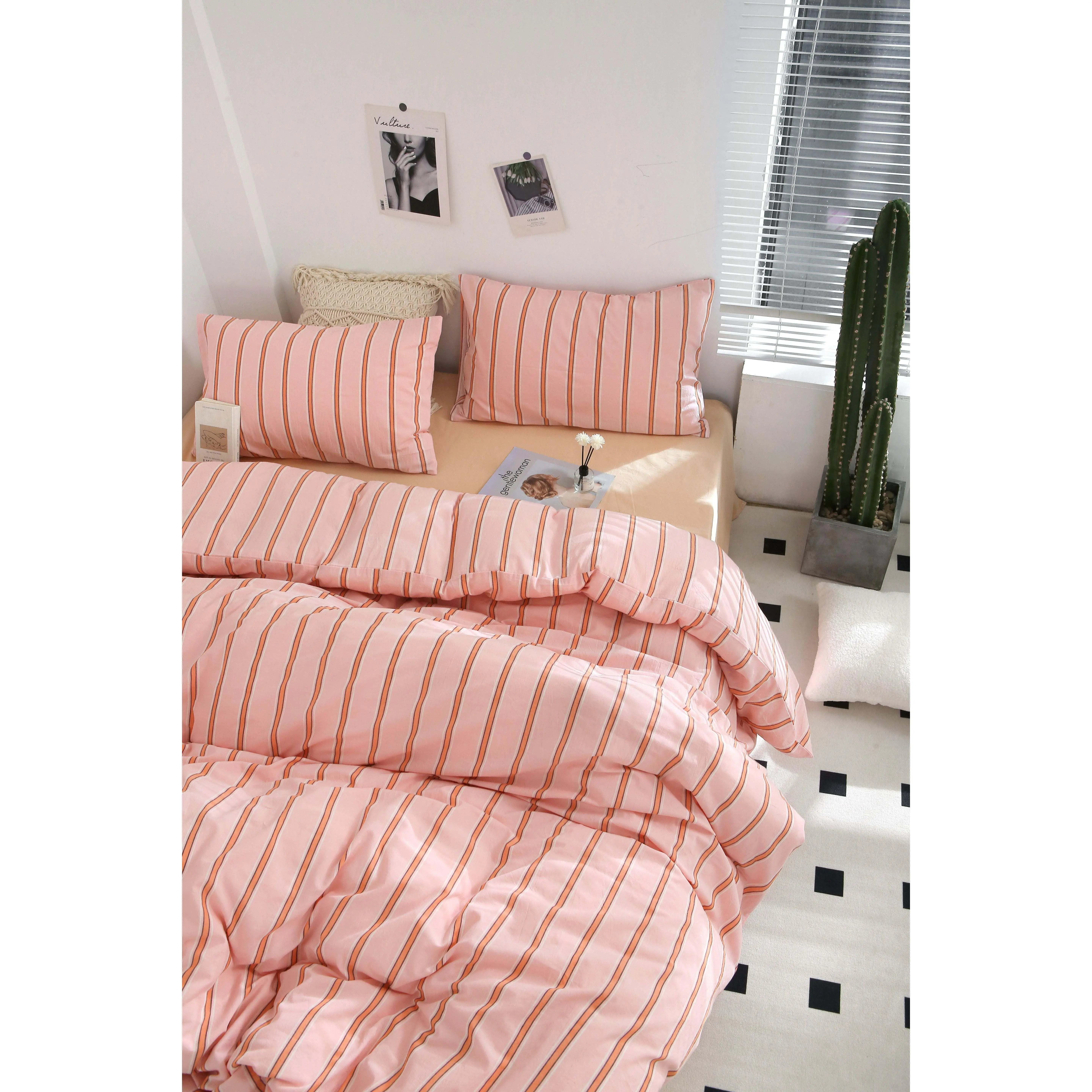 Pink Striped Washed Cotton Duvet Set - Urban Minimalist Style