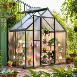 4x6 FT Polycarbonate Greenhouse with Quick Setup Structure and Roof Vent, Aluminum Walk-in Greenhouse for Outside Garden Backyard