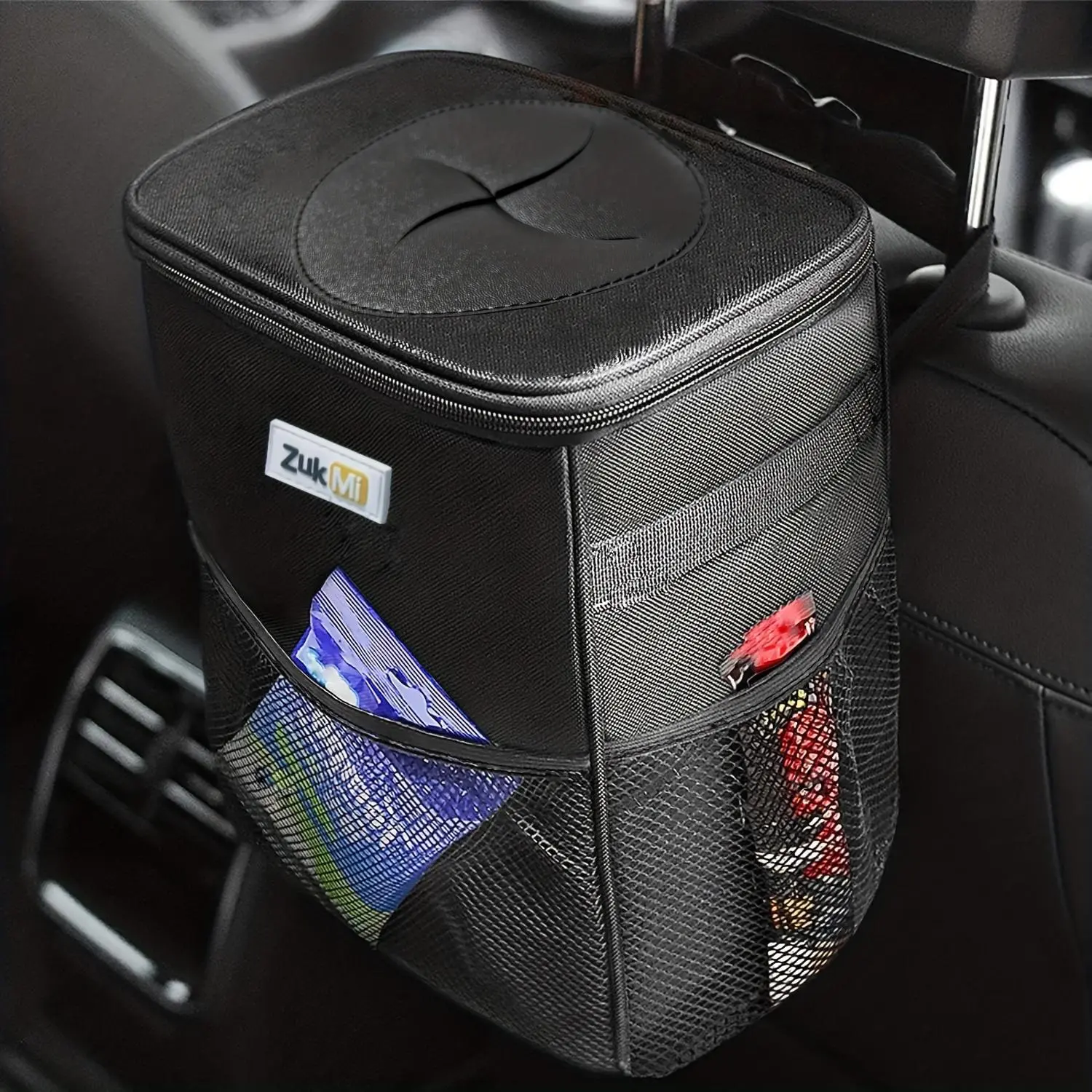 Car Trash Can with Lid and Storage Pockets, Leak-Proof Car Storage Organizer, Car Seat Organizer, Waterproof Garbage Can, Multipurpose Trash Bin for Car, Auto Trash Can, Car Interior Accessories, Car Essentials, Trashcan for Cars