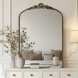 AIXI HOME Antique Gold Arched Wall Mirror 24"x36" Traditional Vintage Ornate Metal Frame Baroque Inspired Home Decor for Entryway Bathroom Living Room Hallway Glass