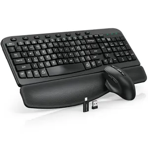 SABLUTE MA12 Ergonomic Keyboard & Mouse Combo - Wave Key, Leather Palm Rest, 2.4G Wireless, 8 Hotkeys, USB-A/C, Silent Mouse, Dual System Compatible, Non-Bluetooth, Easy Setup(non-bluetooth)