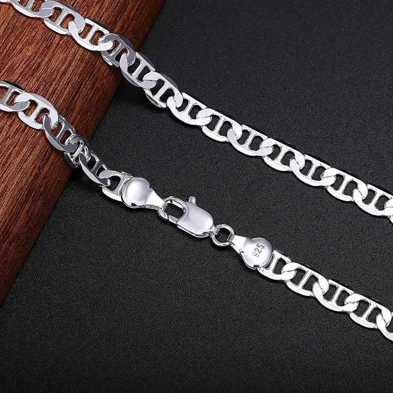 Dainty Electroplated 925 Sterling Silver Necklace - 6MM Smooth Elegant Chain, 50-60cm Solid Pendant Chain, Unisex Adult Luxury Charm Jewelry for Wedding, Party, Silver Necklaces Gift