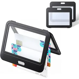 3 Pack ID Badge Holder with Double-Sided Windows Horizontal Hard Plastic Case Black Card Protector Pouch for Office School ID Credit Cards Proximity Key Cards Driver's Licenses and Passes