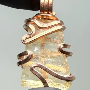 Optical Honey Golden Orange Calcite Copper PENDANT Unique Artisan Crafted Design