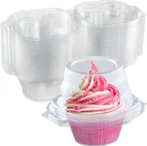 100 Pack Clear BPA-Free Plastic Disposable Single Cupcake Containers with Dome Lid - Bulk Portable Muffin Carrier Boxes To Go