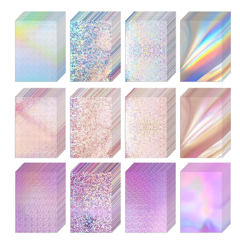 Metallic Holographic Cardstock (60 Sheets, 250 GSM A4 Thick Mixed Color Foil Paper) - Iridescent Mirror Paper with Shiny Glitter Finish for Scrapbooking and Crafts, Adds A Sparkling Effect