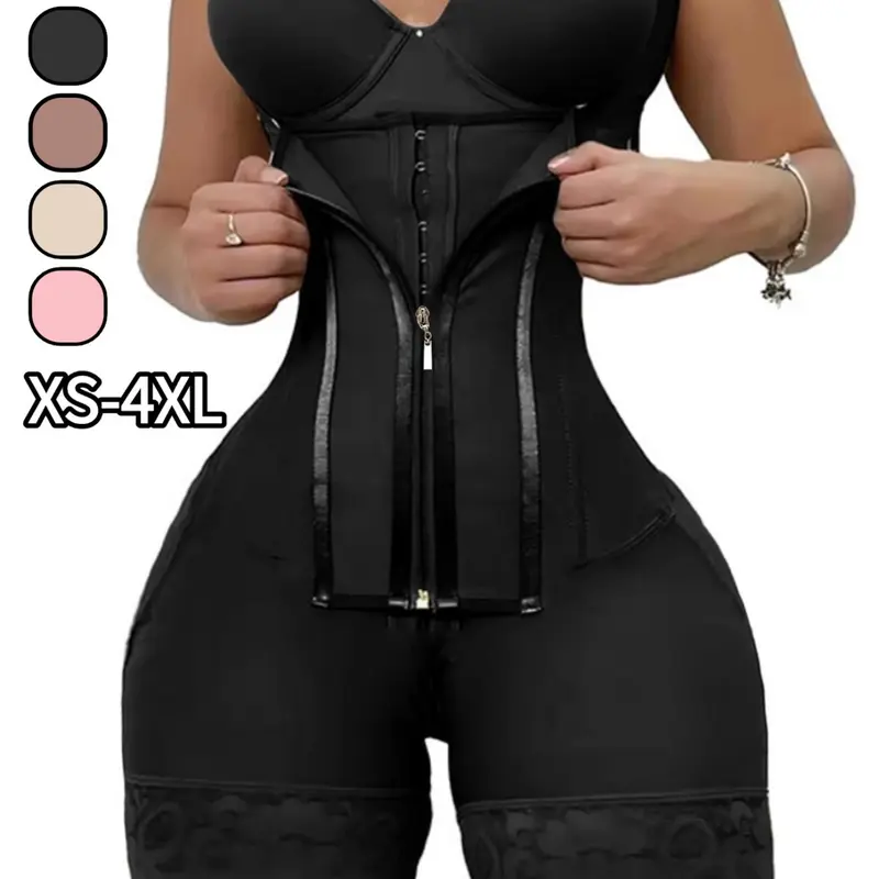 Women's Shapewear Bodysuit, Bra, Colombian Faja, BBL Fajas, Zipper Front, Adjustable, Elastic, Push-Up Design, Postpartum Recovery, Versatile Use, All-Season Wear, Regular Length, Fit, Lace