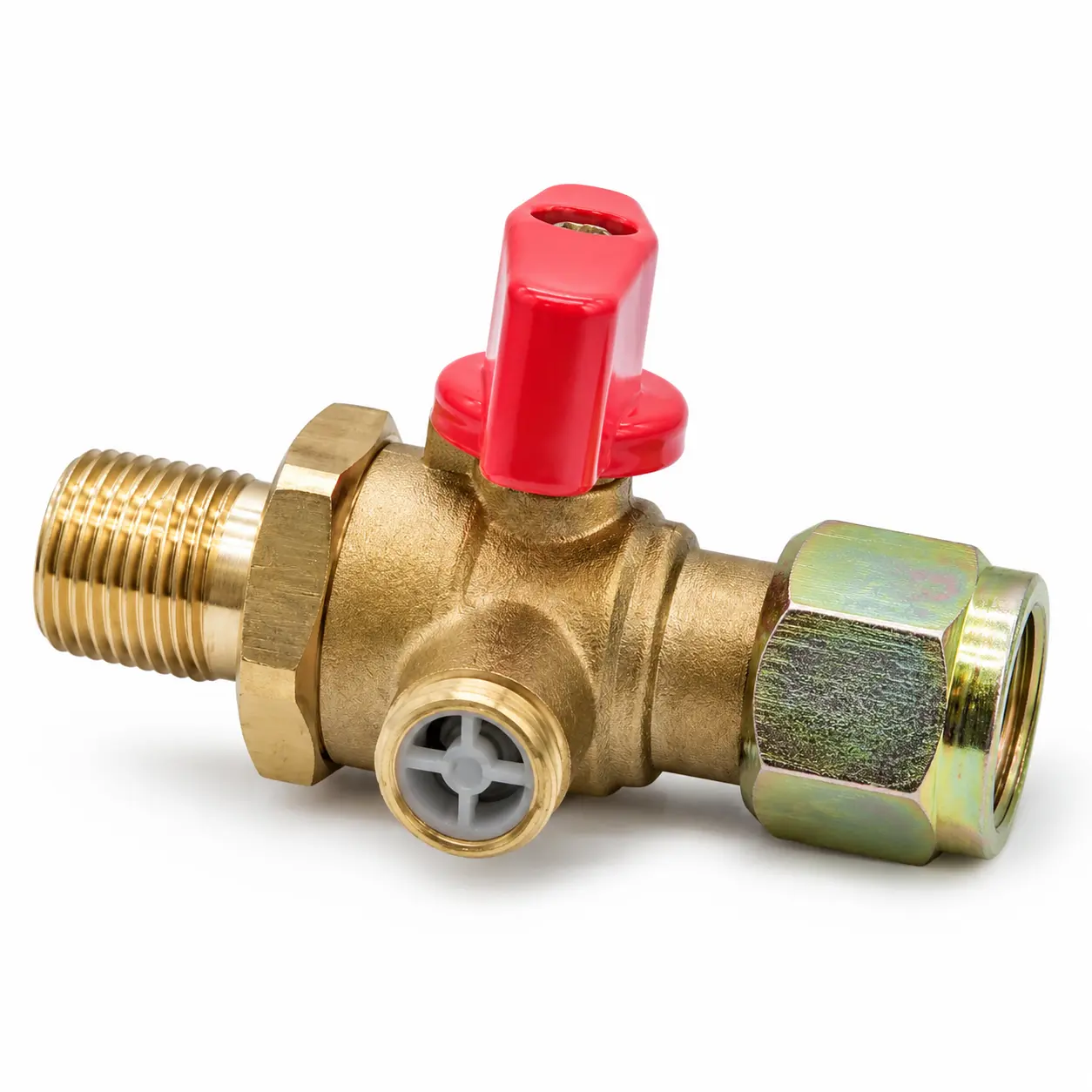 M18 x 1.5 Male to Female Air Control Valve with Exhaust Port, 1/4 Turn Red Handle