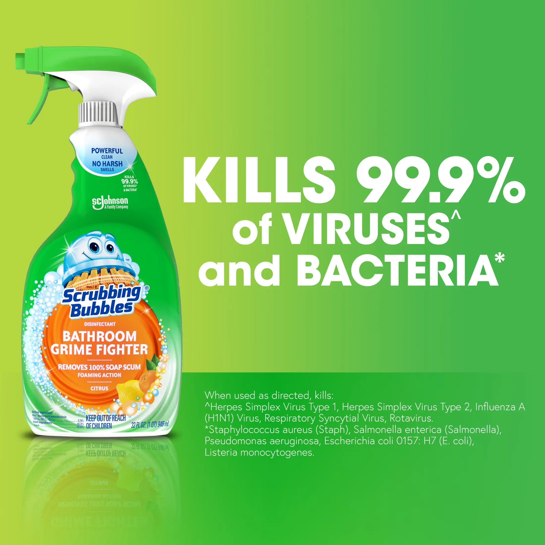 Scrubbing Bubbles Disinfectant Bathroom Shower & Tub Cleaner Grime Fighter Spray, Citrus, 32 oz