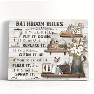 1-Piece Rustic Flower and Butterfly Canvas Print Wall Art - 2D Flat, Multi-Size Farmhouse Vibe Decoration with Flower Motif, Ready to Hang for Country Bathroom Home Decor