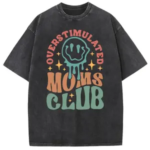 Holafish Oversize Acid Wash Vintage“MOM'S Club” pattern T-Shirt,MOM'S Day T-shirt Heavyweight Cotton Streetwear graphic vintage tees Menswear Crewneck Tshirt