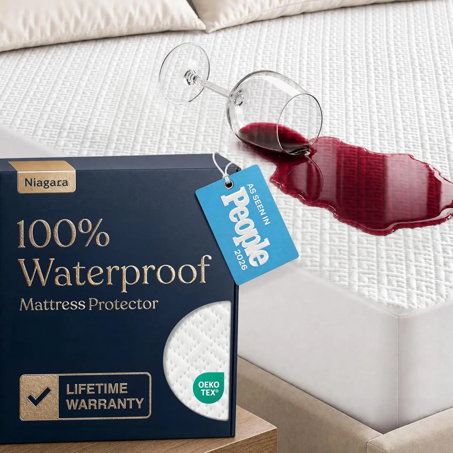White King Size Bamboo Viscose Mattress Protector - 100% Waterproof, 360 Protection Against Spills, Stains, Accidents, Noiseless, Cooling, Ideal for Parents & Pet Owners