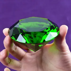 -Green Glass Diamond Gemstone-like Crystal Ball with Facets & Black - Heavy-Duty Base Stand, Luxury Paperweight Decorative Ornament, Wedding/Anniversary/Valentine's/Birthday Gift for,, Collectors - Crystal, No Electricity Required, Durable