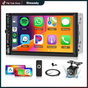 Rimoody Double Din Car Stereo with  Carplay Wireless Android Auto,  7" HD IPS Touchscreen 2 Din Head Unit Car Radio with Bluetooth Youtube EQ FM SWC Backup Camera+USB/TF Card Ports+Remote Control